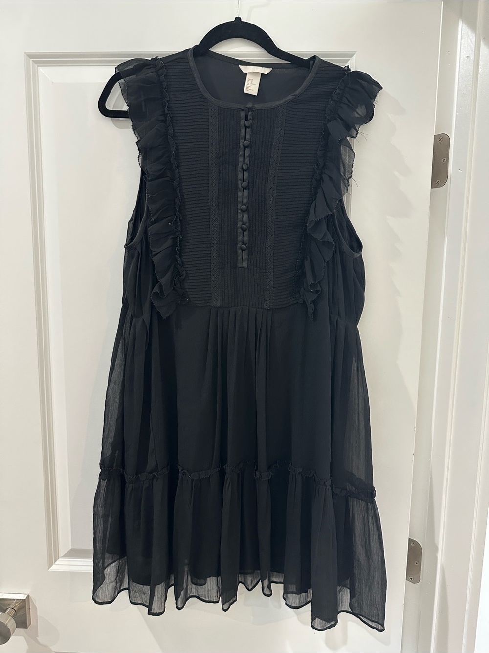 H&M Black Ruffle Sleeve Button-Front Dress